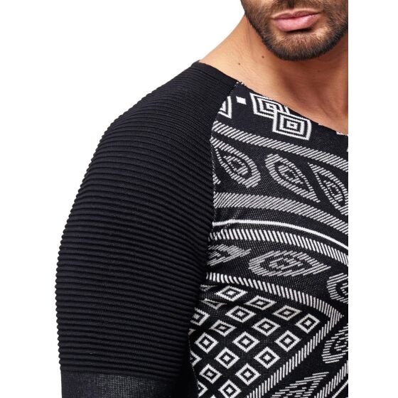 Red Bridge Mens Paisley Grooves Knit Jumper Oversized Black