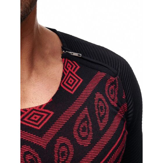 Red Bridge Herren Paisley Grooves Strickpullover Oversized Rot