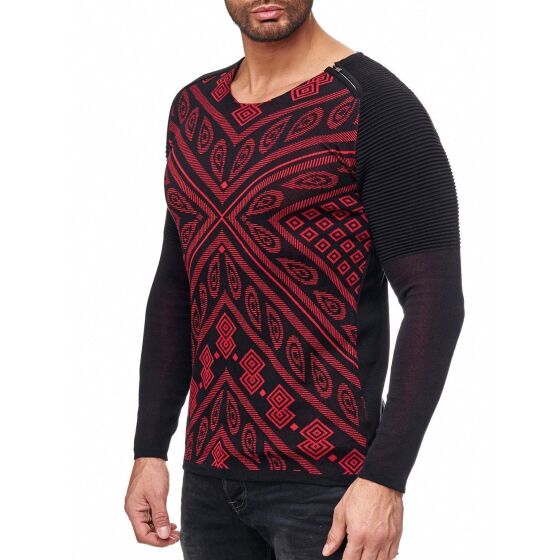 Red Bridge Mens Paisley Grooves Knit Jumper Oversized Red