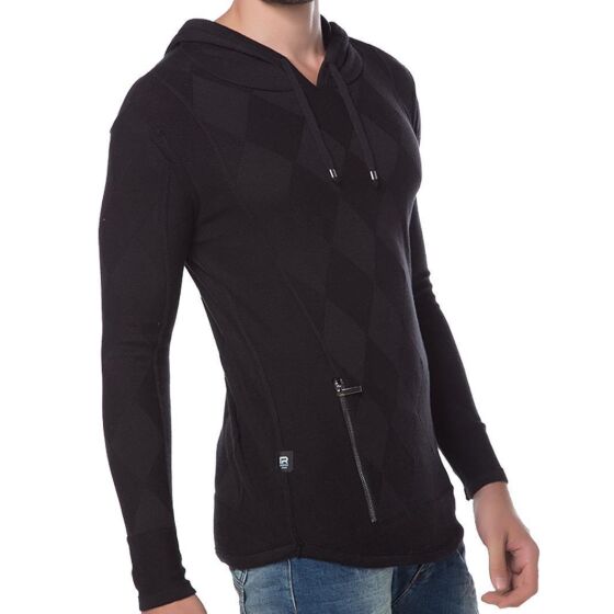 Red Bridge Herren Strickpullover Checkered Hoodie Pullover Schwarz