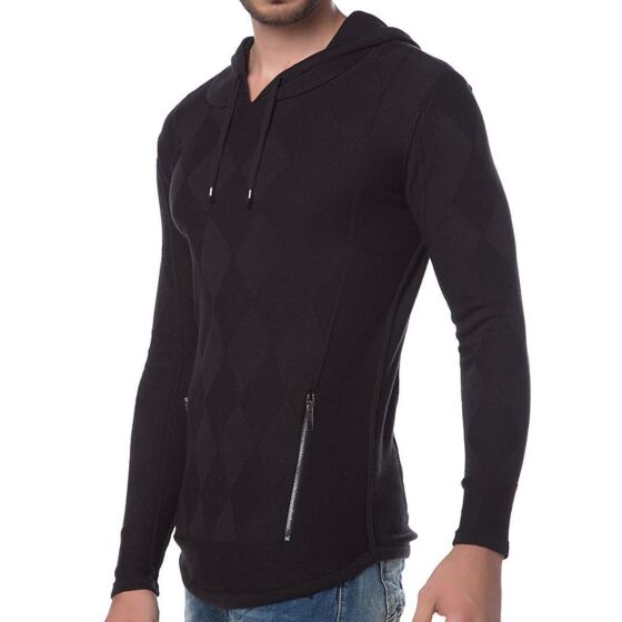 Red Bridge Mens Knit Jumper Checkered Hoodie Jumper Black