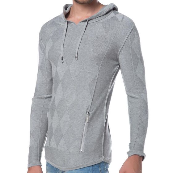Red Bridge Herren Strickpullover Checkered Hoodie Pullover Grau
