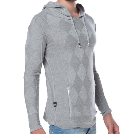 Red Bridge Mens Knitted Jumper Checkered Hoodie Jumper Grey