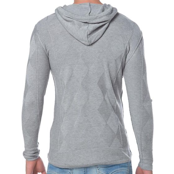 Red Bridge Mens Knitted Jumper Checkered Hoodie Jumper Grey