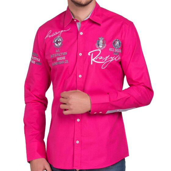 Red Bridge Herren R-Style Design Regular Fit Langarm Hemd Fuchsia