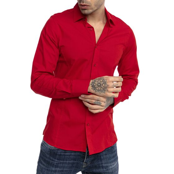 Red Bridge Mens Basic Design Slim Fit Long Sleeve Shirt Red