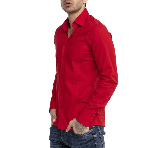 Red Bridge Mens Basic Design Slim Fit Long Sleeve Shirt Red