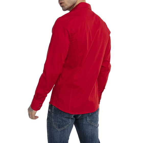 Red Bridge Mens Basic Design Slim Fit Long Sleeve Shirt Red