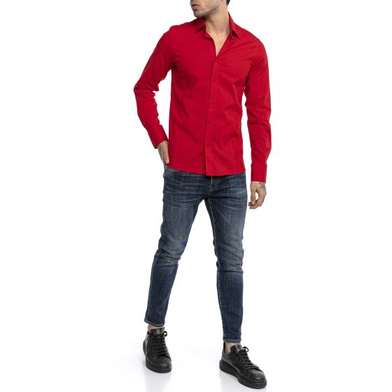 Red Bridge Mens Basic Design Slim Fit Long Sleeve Shirt Red