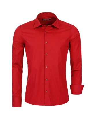 Red Bridge Mens Basic Design Slim Fit Long Sleeve Shirt Red