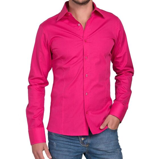 Red Bridge Mens Basic Design Slim Fit Long Sleeve Shirt Fuchsia