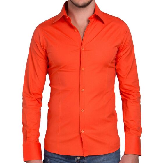 Red Bridge Mens Basic Design Slim Fit Long Sleeve Shirt Coral