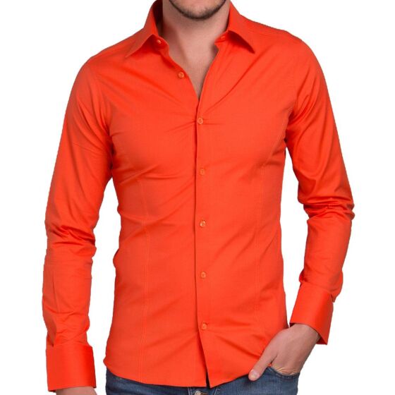 Red Bridge Mens Basic Design Slim Fit Long Sleeve Shirt Coral