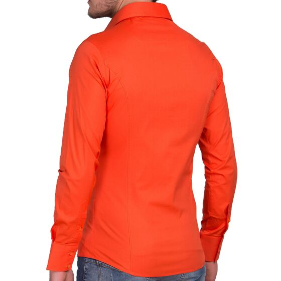 Red Bridge Mens Basic Design Slim Fit Long Sleeve Shirt Coral