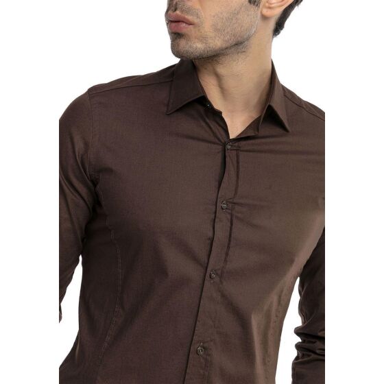 Red Bridge Mens Basic Design Slim Fit Long Sleeve Shirt Brown