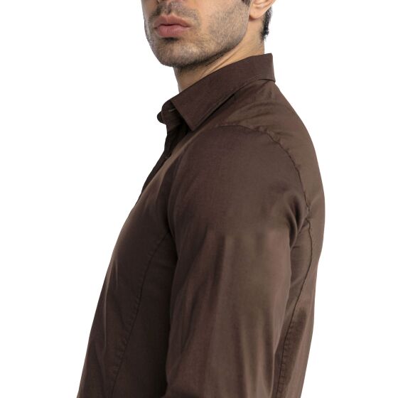 Red Bridge Mens Basic Design Slim Fit Long Sleeve Shirt Brown