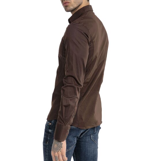 Red Bridge Mens Basic Design Slim Fit Long Sleeve Shirt Brown