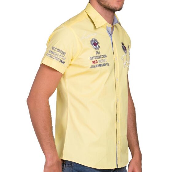 Red Bridge Mens R-Style Design Slim Fit Short Sleeve Shirt Yellow