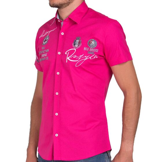 Red Bridge Mens R-Style Design Slim Fit Short Sleeve Shirt fuchsia