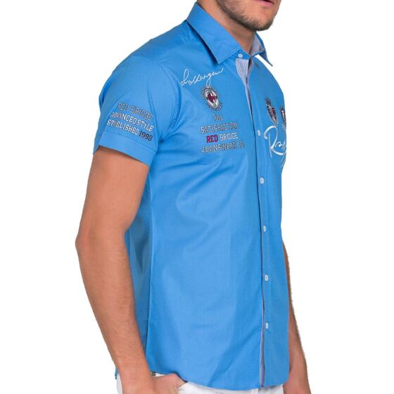 Red Bridge Mens R-Style Design Slim Fit Short Sleeve Shirt Blue