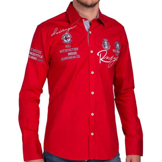 Red Bridge Herren R-Style Design Regular Fit Langarm Hemd Rot