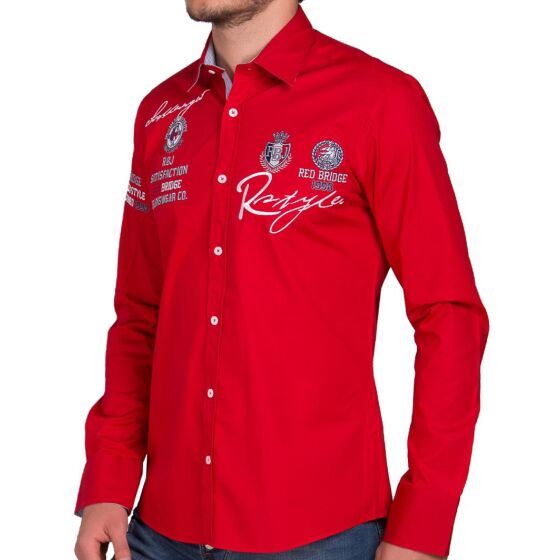 Red Bridge Mens R-Style Design Regular Fit Long Sleeve Shirt Red