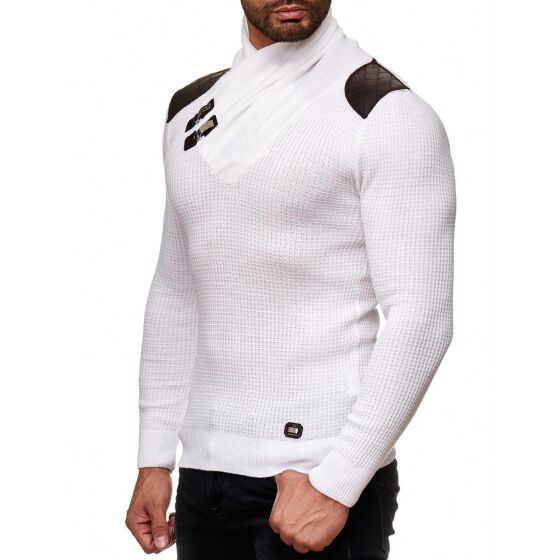 Red Bridge Mens Calmly Knit Jumper with Folding Collar White