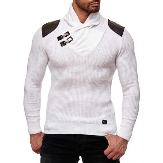 Red Bridge Mens Calmly Knit Jumper with Folding Collar White