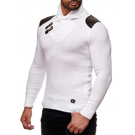 Red Bridge Mens Calmly Knit Jumper with Folding Collar White