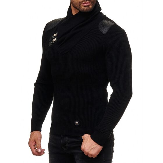 Red Bridge Mens Calmly Knit Jumper with Folding Collar Black