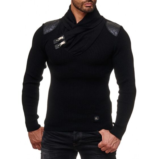 Red Bridge Mens Calmly Knit Jumper with Folding Collar Black