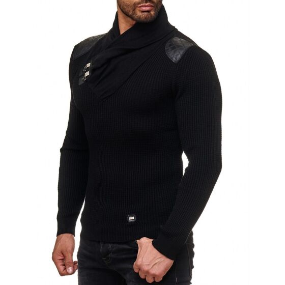 Red Bridge Mens Calmly Knit Jumper with Folding Collar Black