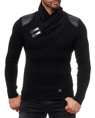 Red Bridge Mens Calmly Knit Jumper with Folding Collar Black