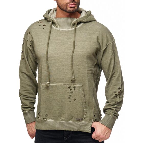 Red Bridge Mens Destroyed Used Sweat Pullover Longsleeve Longsleeved Pullover with Hood Khaki Green