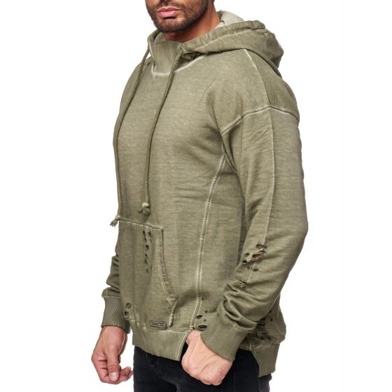 Red Bridge Mens Destroyed Used Sweat Pullover Longsleeve Longsleeved Pullover with Hood Khaki Green