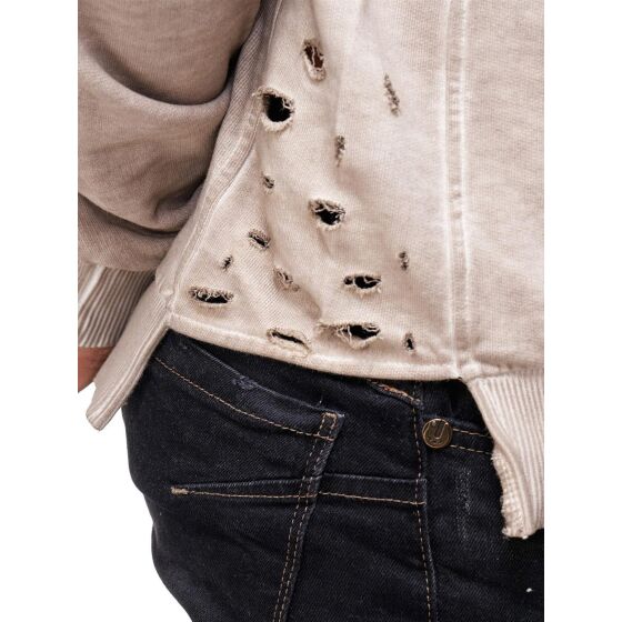 Red Bridge Herren Destroyed Used Sweat Pullover Longsleeve Langarm Pulli mit Kapuze Stone Beige