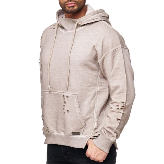 Red Bridge Mens Destroyed Used Sweat Pullover Longsleeve Longsleeve Pullover with Hood Stone Beige