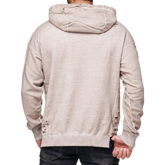 Red Bridge Mens Destroyed Used Sweat Pullover Longsleeve Longsleeve Pullover with Hood Stone Beige