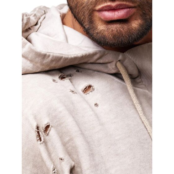 Red Bridge Mens Destroyed Used Sweat Pullover Longsleeve Longsleeve Pullover with Hood Stone Beige