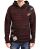 Redbridge Mens knitted hooded sweater hoodie sweatshirt with hood with patches Bordeaux