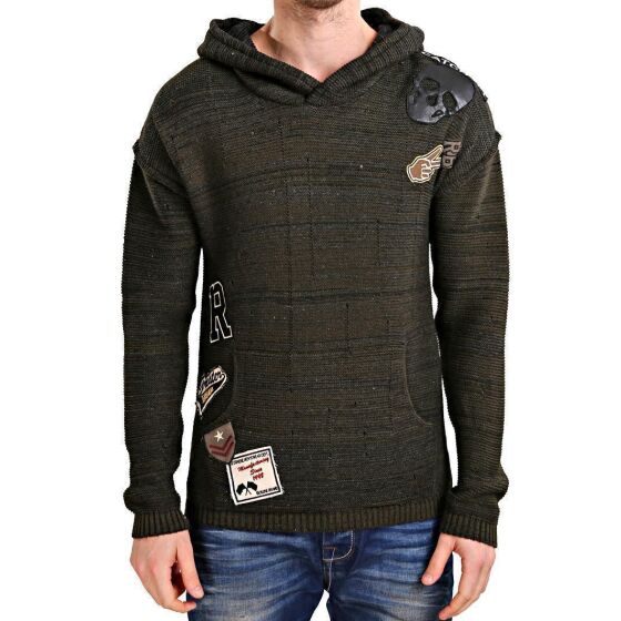 Red Bridge Herren Strickpullover Kapuzenpullover Hoodie Sweatshirt mit Kapuze mit Patches Khaki