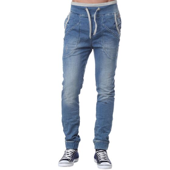 Red Bridge Mens Jogg Denim Slim-Fit Jeans Pants Sweatpants with Elasticated Waistband Blue