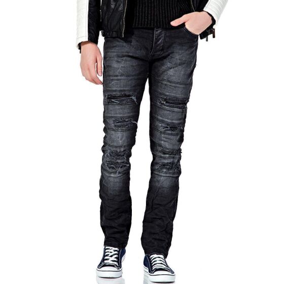 Red Bridge Herren Cut Lines Röhrenjeans Jeans Pants Denim Schwarz