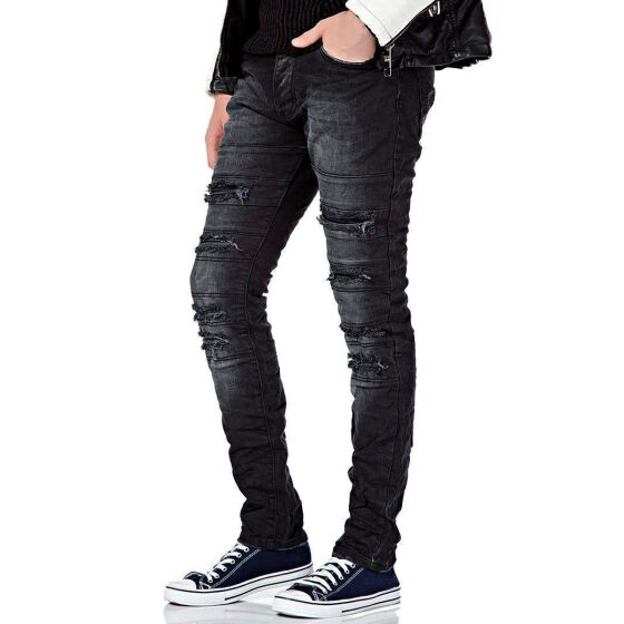 Red Bridge Herren Cut Lines Röhrenjeans Jeans Pants Denim Schwarz