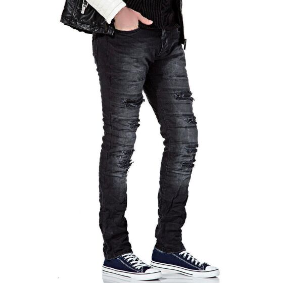 Red Bridge Herren Cut Lines Röhrenjeans Jeans Pants Denim Schwarz