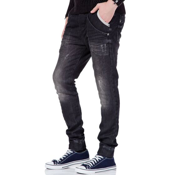 Red Bridge Mens jeans pants denim joggers with elastic black