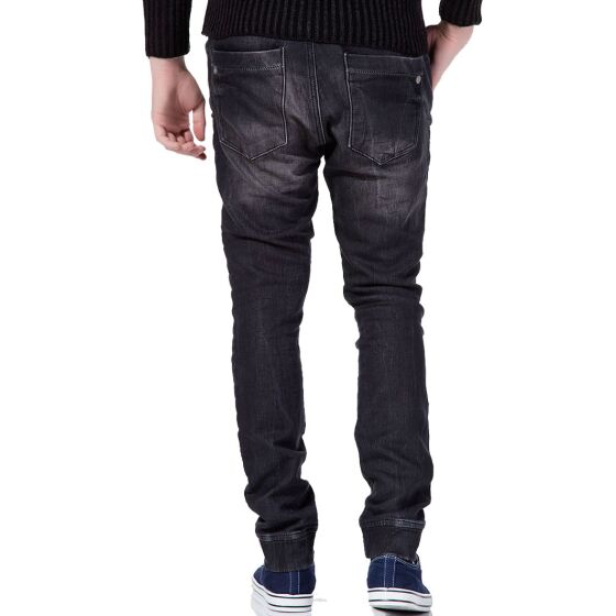 Red Bridge Mens jeans pants denim joggers with elastic black