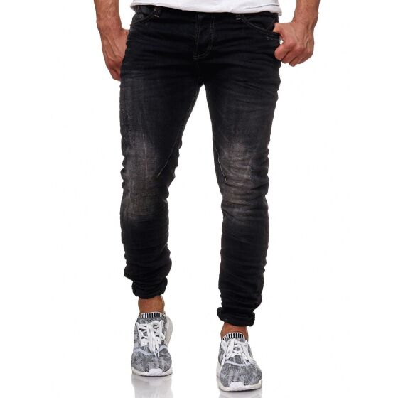Red Bridge Herren Jeans Hose Slim Fit Röhrenjeans Destroyed Schwarz