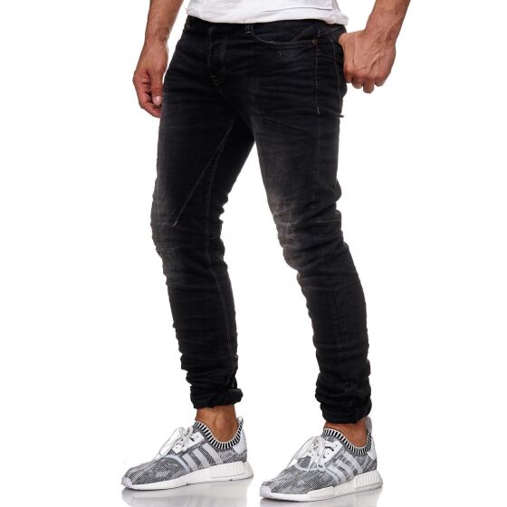 Red Bridge Mens jeans trousers slim fit drainpipe jeans destroyed black