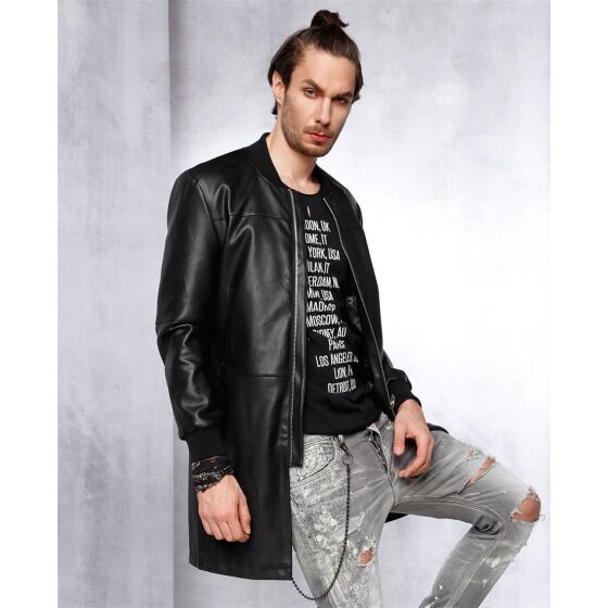 Red Bridge Herren Oversize Kunstlederjacke Lederjacke Lang Schwarz